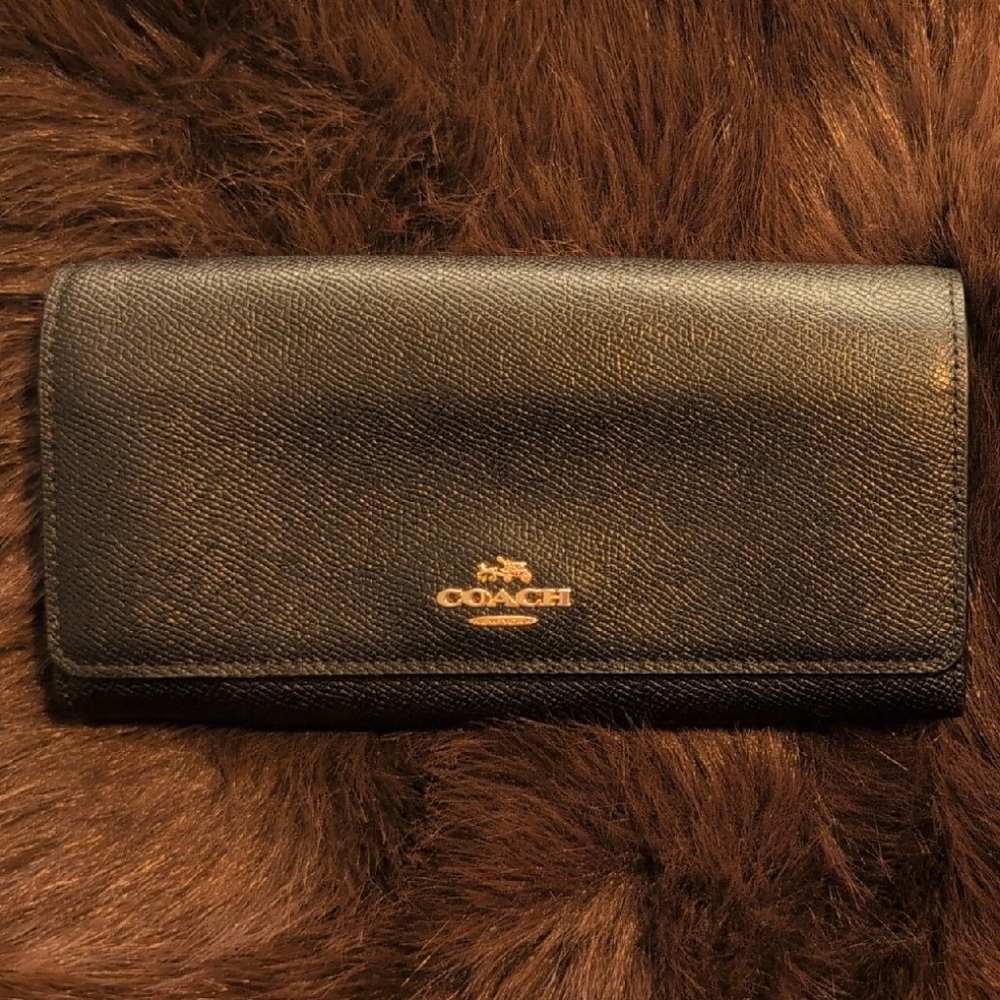 Coach Black Leather Wallet with Gold Logo